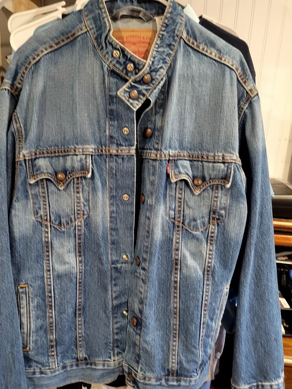 Levi's Light Blue Denim Shirt Jacket with Stand Collar - Picture 11 of 13